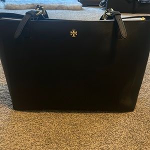 Black Tory Burch tote with gold hardware